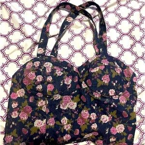 Floral denim crop top size Large